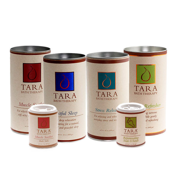 TARA Aromatherapy Bath Salts are specifically formulated wellness blends of natural minerals that create an ideal delivery system for herbal extracts and pure essential oils. Spa history is rich in the tradition of bathing for healing. Bath soaks are the essence of the spa experience whether in a luxury resort or at home. Determined to take bath salts to the next level, Tara spent two years doing research before introducing a “remedy focus” to her bath salts collection. Integrating the healing power of hydrotherapy, aromatherapy and herbs, TARA® Bath Therapy remedies combine therapeutic levels of organic and wild-crafted herbal extracts, 100% pure essential oils, sea minerals, and electrolytes for relief of a variety of common ailments. In order for the body to benefit from the essential oils and herbs used in a bath, they must be uniformly dispersed in the water. TARA Bath Therapy formulations contain sodium minerals which soften the water for maximum dispersal, assisting in the absorption of botanicals into the skin.