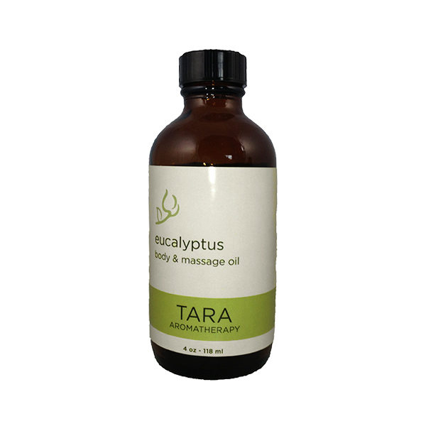TARA Eucalyptus Naturally Scented Body & Massage Oil blends, made with 100% unadulterated Eucalyptus essential oil. Nourishing and hydrating to the skin without feeling greasy. Ideal for massage or after shower moisturizing.